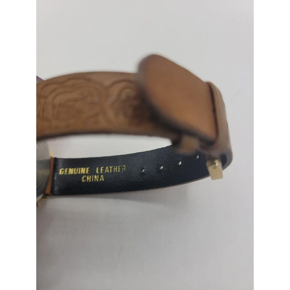 Vintage Disney Dopey Timex Watch Snow White Seven Dwarfs Gold Tone Leather